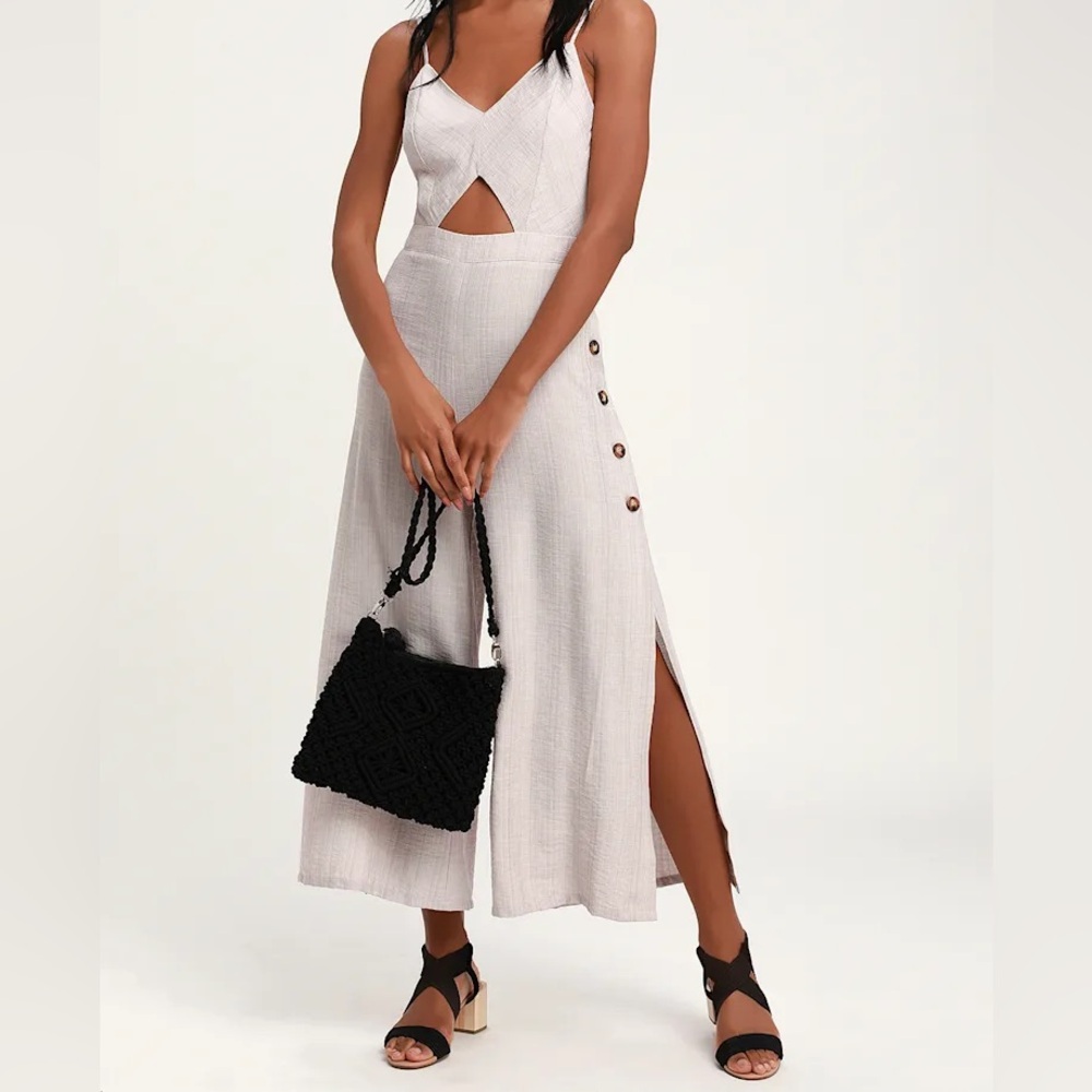 White Linen Jumpsuit with Side Button Detail - Picture 1 of 2
